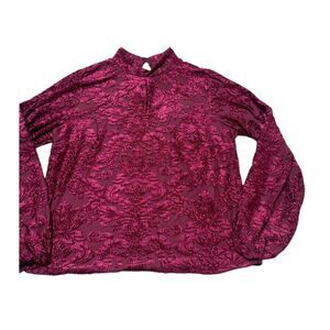 Calligraphie Red Wine Soft Long Sleeve Vampiress Turtleneck‎ Blouse Floral Lrg